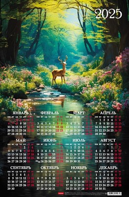 Календарь настенный листовой  А3ф 290х435мм на 2025г Картон мелованный-Лесной олень- - фото 12407053