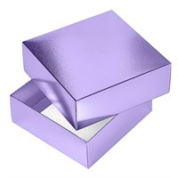 Коробка Картонная с крышкой сборная 250х180х65 ПРЯМОУГОЛЬНИК тиснение METALLIC Фиолетовая в пакете с европодвесом